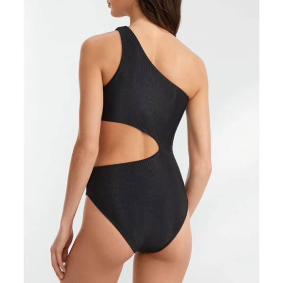 BEACH RIOT Celine One-Piece Swimsuit Small Black Cutout One-Shoulder NWT - Picture 3 of 12
